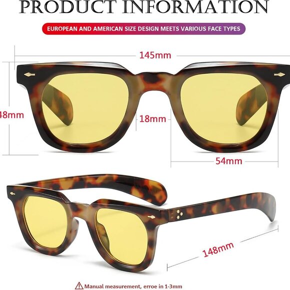 Square Sunglasses Unisex Thick Frame Vintage Retro UV400 Protection Shades - Picture 7 of 7